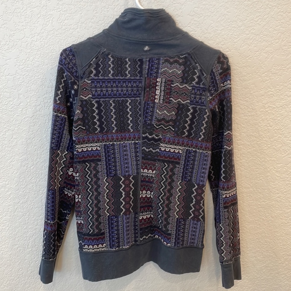 Prana Gray Patterned Zip Front Sweatshirt, Size S… - image 2